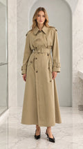 Women's Classic Maxi Belted Trench Coat with Storm Flap