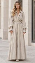 Women's Trench Style Long Sleeve Belted Maxi Dress