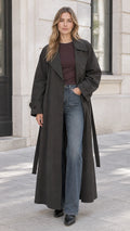 Women's Maxi Trench Coat Classic Belted Long Duster Outerwear