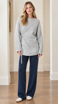 Women's Asymmetrical Side-Tie Wrap Tunic Knit Sweater
