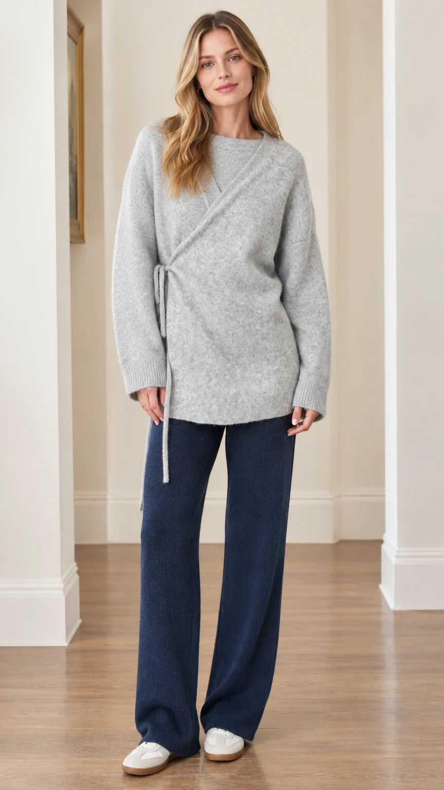Women's Asymmetrical Side-Tie Wrap Tunic Knit Sweater