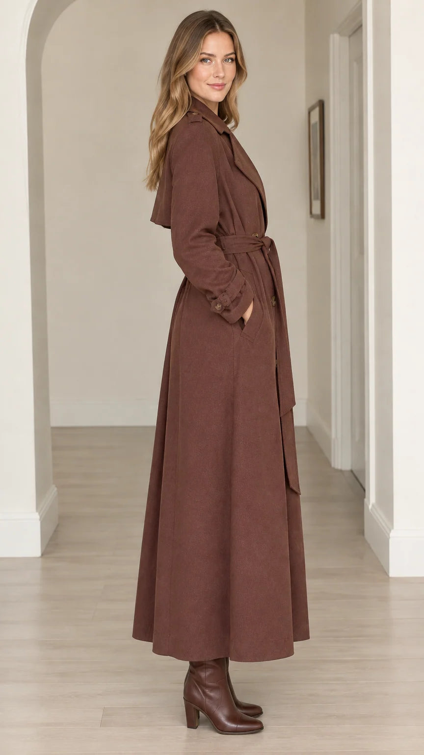 Women's Elegant Maxi Long Trench Coat with Tie Belt
