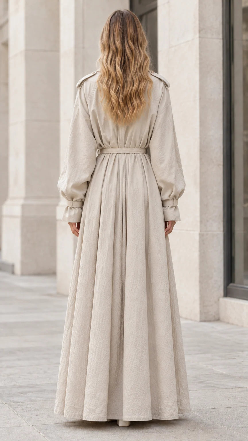Women's Trench Style Long Sleeve Belted Maxi Dress