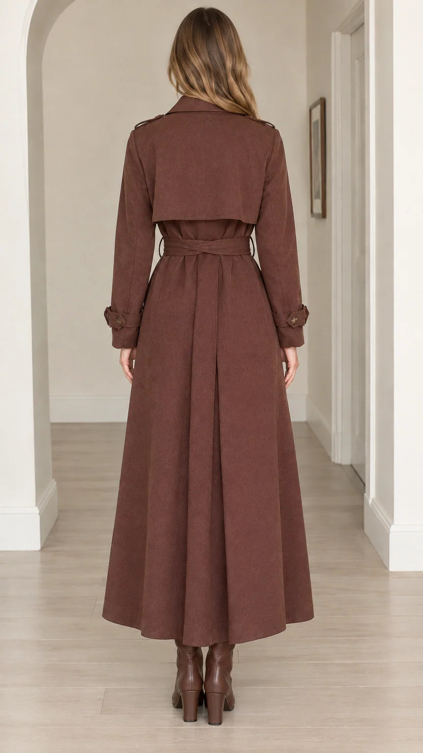 Women's Elegant Maxi Long Trench Coat with Tie Belt