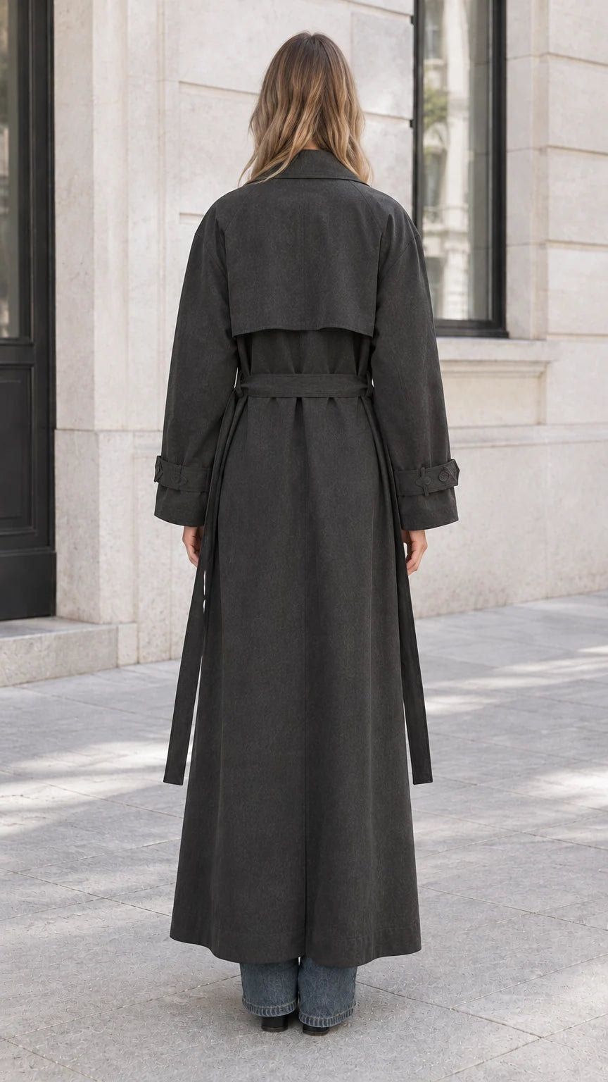 Women's Maxi Trench Coat Classic Belted Long Duster Outerwear