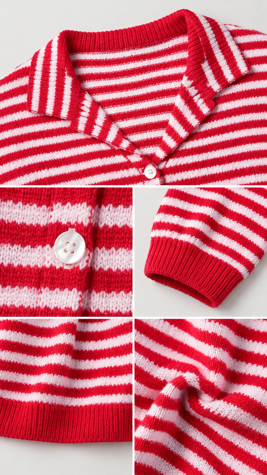 Women's Striped Collared Cardigan Sweater Casual Loose Knit Button Down