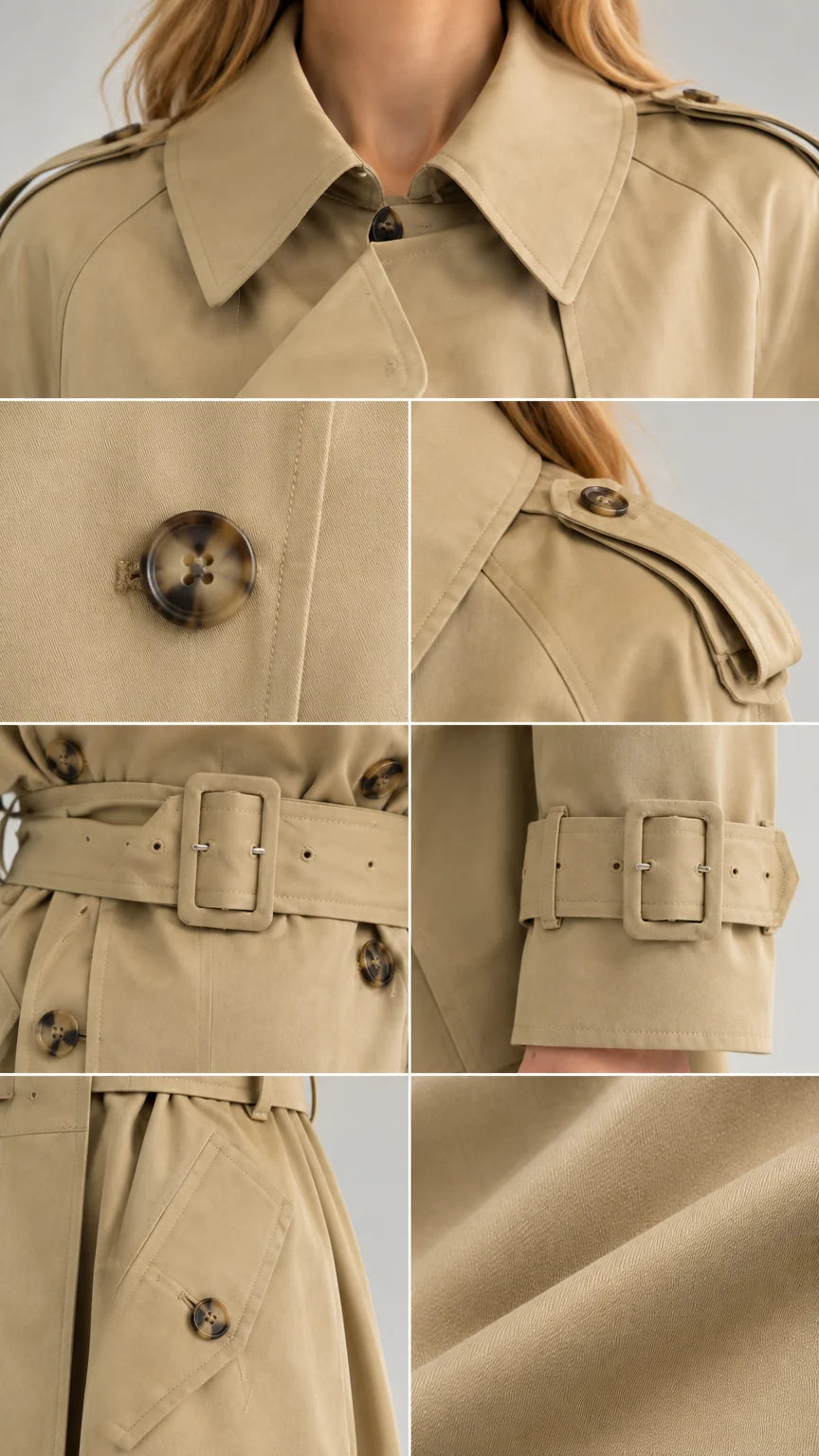 Women's Classic Maxi Belted Trench Coat with Storm Flap