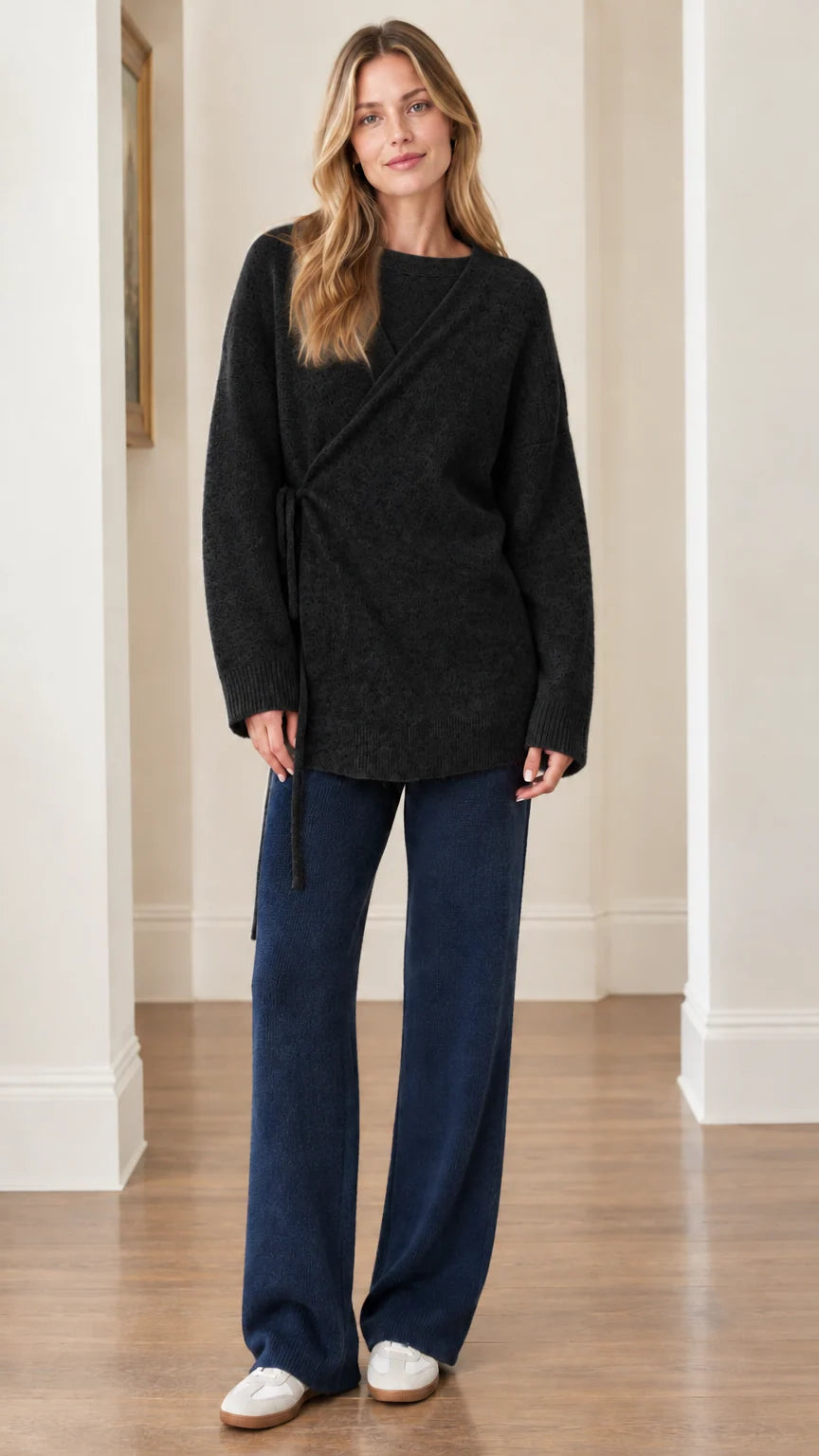 Women's Asymmetrical Side-Tie Wrap Tunic Knit Sweater