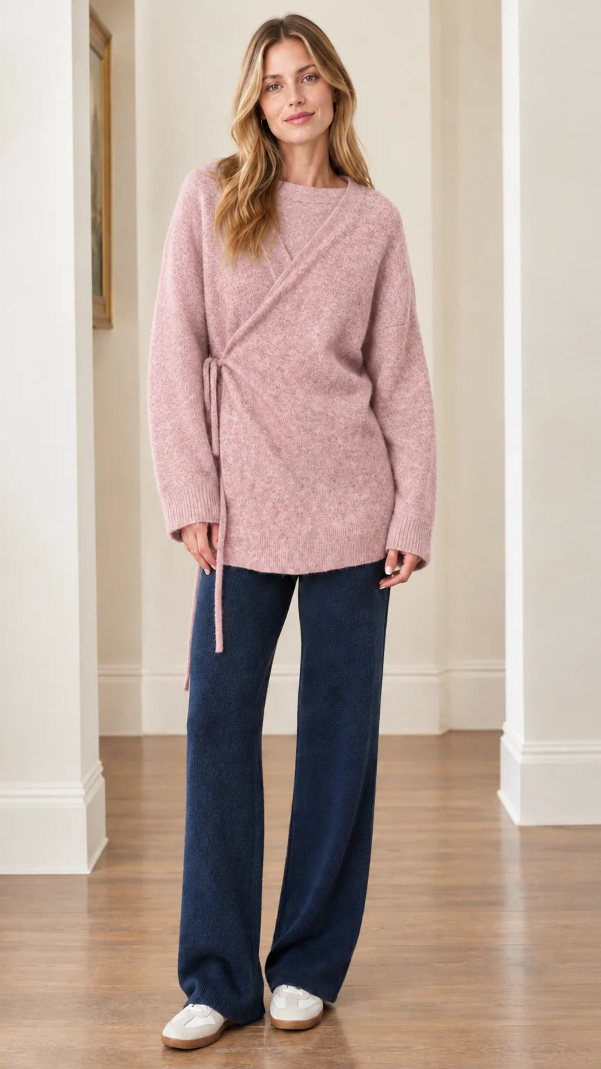 Women's Asymmetrical Side-Tie Wrap Tunic Knit Sweater