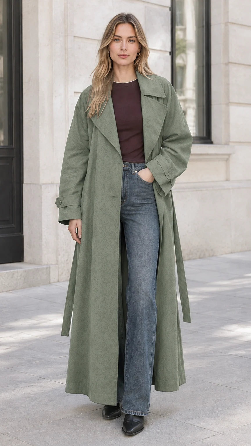 Women's Maxi Trench Coat Classic Belted Long Duster Outerwear