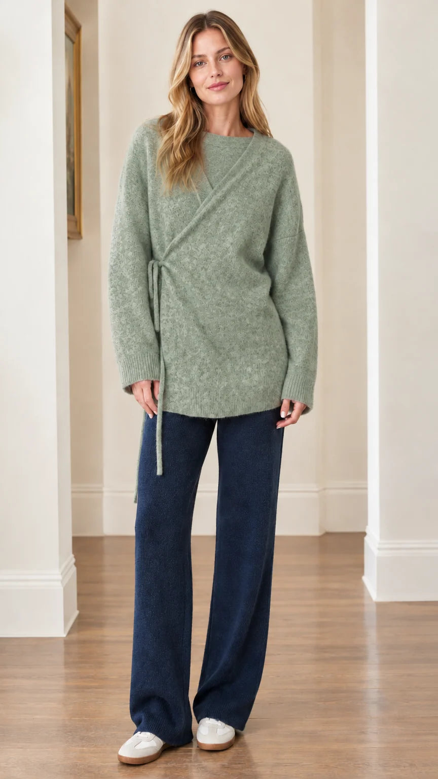 Women's Asymmetrical Side-Tie Wrap Tunic Knit Sweater