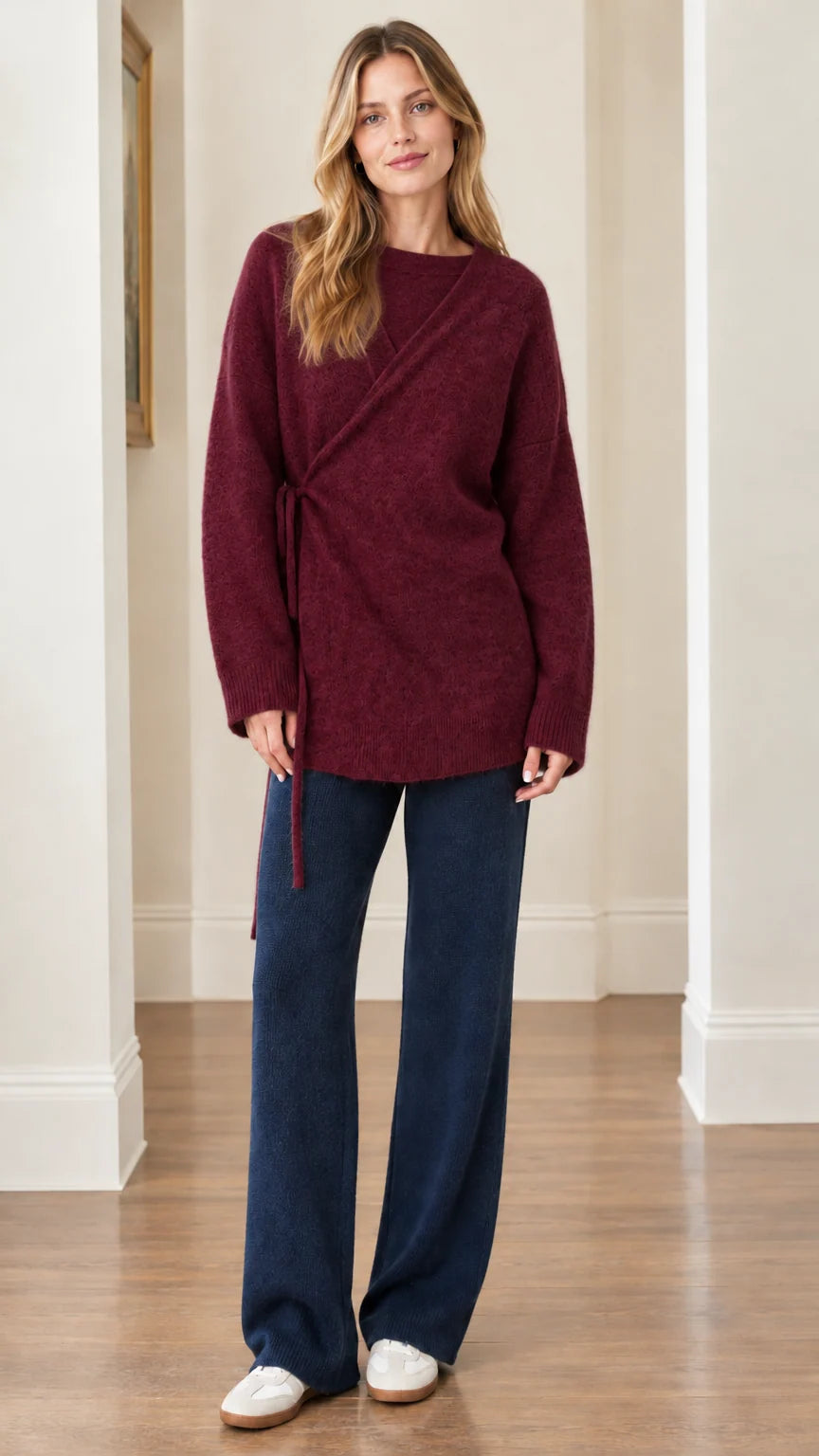 Women's Asymmetrical Side-Tie Wrap Tunic Knit Sweater