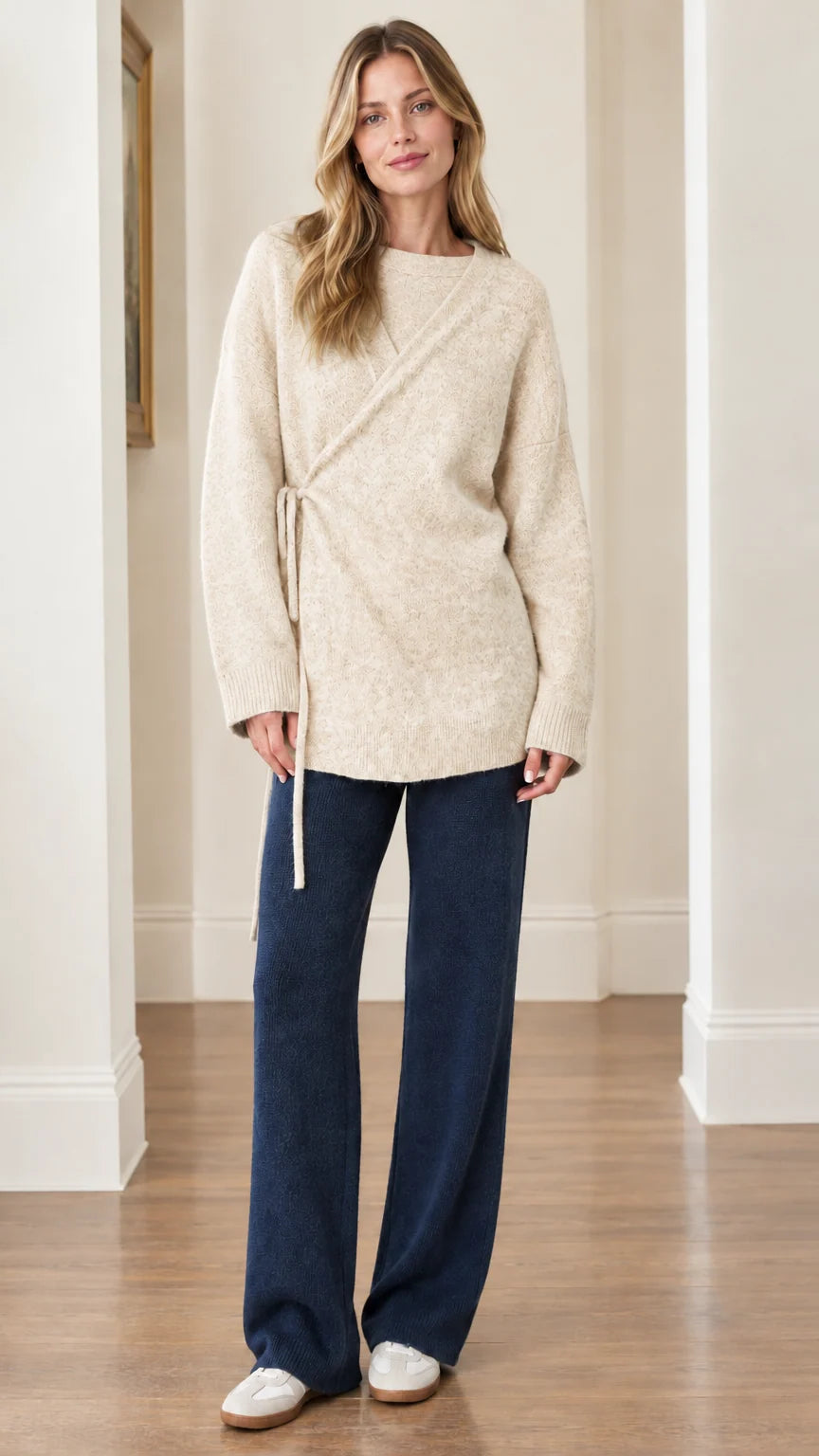 Women's Asymmetrical Side-Tie Wrap Tunic Knit Sweater