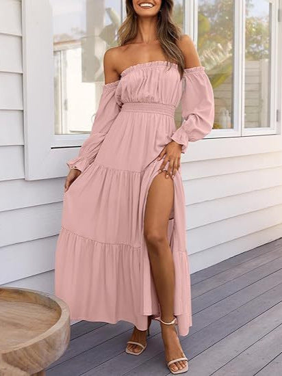 Off Shoulder Flowy Wedding Guest Dress
