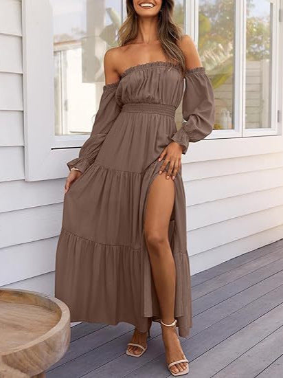 Off Shoulder Flowy Wedding Guest Dress