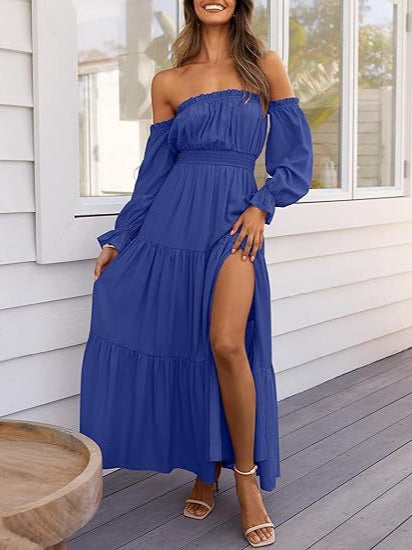 Off Shoulder Flowy Wedding Guest Dress