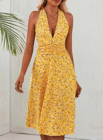 Women’s Summer Sundress – Halter Neck Elastic Waist Mini Dress