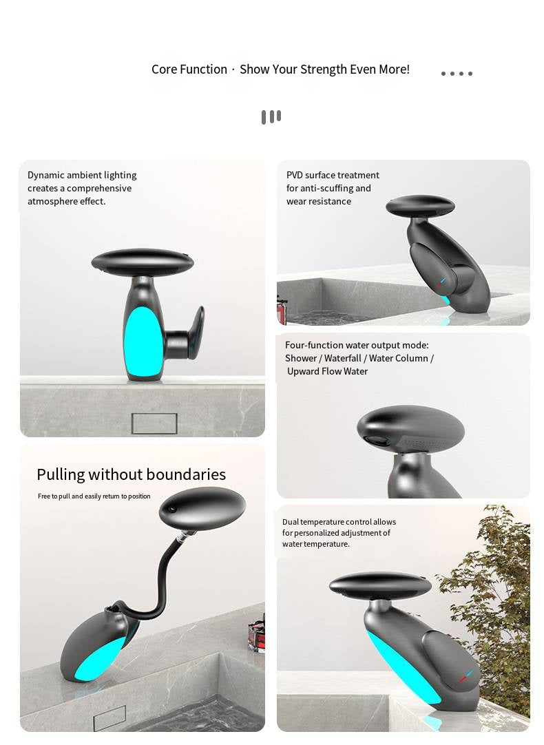 Rotatable LED Pull Out Bathroom Sink Faucet
