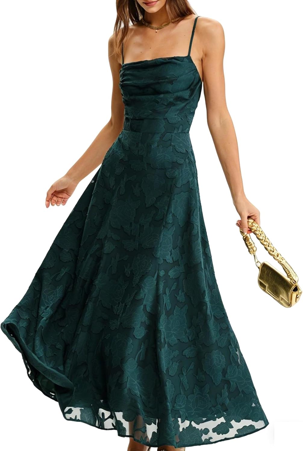 Square Neck Backless Maxi Dress A-Line Wedding Guest Beach Party