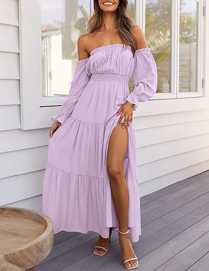 Off Shoulder Flowy Wedding Guest Dress