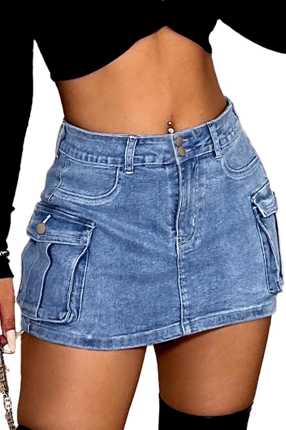 High Waist Denim Skort for Women Y2K Bodycon Mini Jean Skirt Shorts