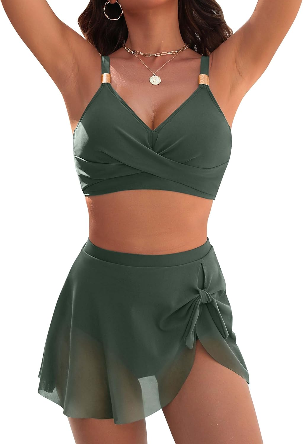 High Waisted Two Piece Bikini Tummy Control Tie Knot Swimwear