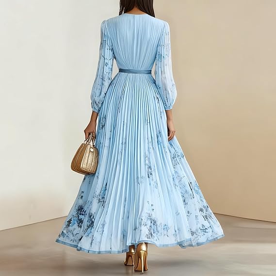 Elegant 2026 Floral Puff Sleeve Women Maxi Dress