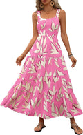 Women Floral Ruffle Maxi Dress Casual Boho Flowy Beach Vacation Sundress