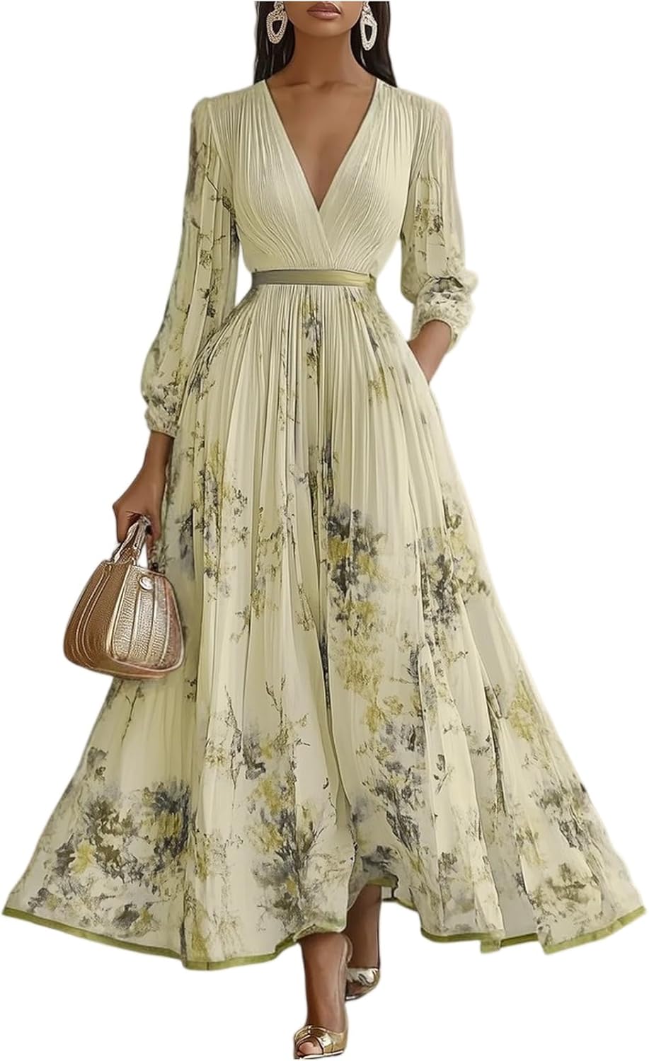Elegant 2026 Floral Puff Sleeve Women Maxi Dress