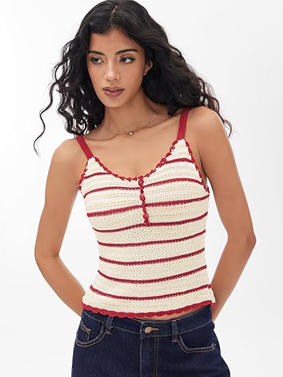 Y2K Striped Crochet Knit Sleeveless Crop Tank Top