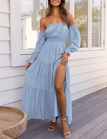 Off Shoulder Flowy Wedding Guest Dress