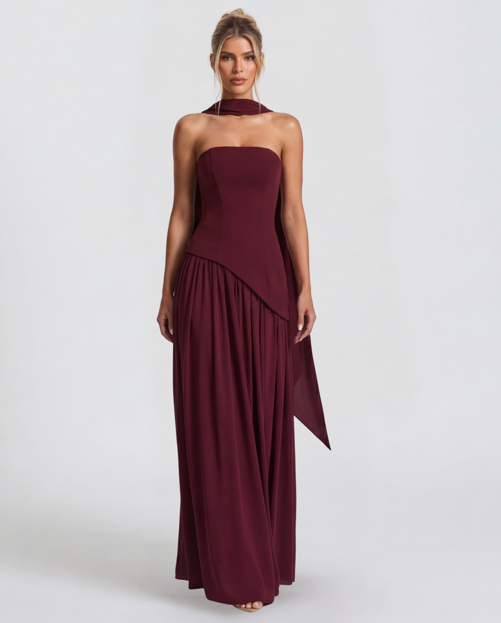 Strapless Halter Slit Maxi Dress