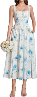 Women Summer Lace Corset Midi Dress Flowy Bridal Shower Dress
