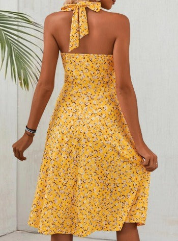 Women’s Summer Sundress – Halter Neck Elastic Waist Mini Dress