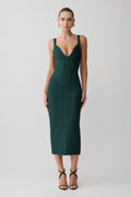 Ribbed Knit V-Neck Bodycon Midi Dress