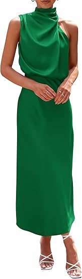 Satin Mock Neck Sleeveless Maxi Party Dress