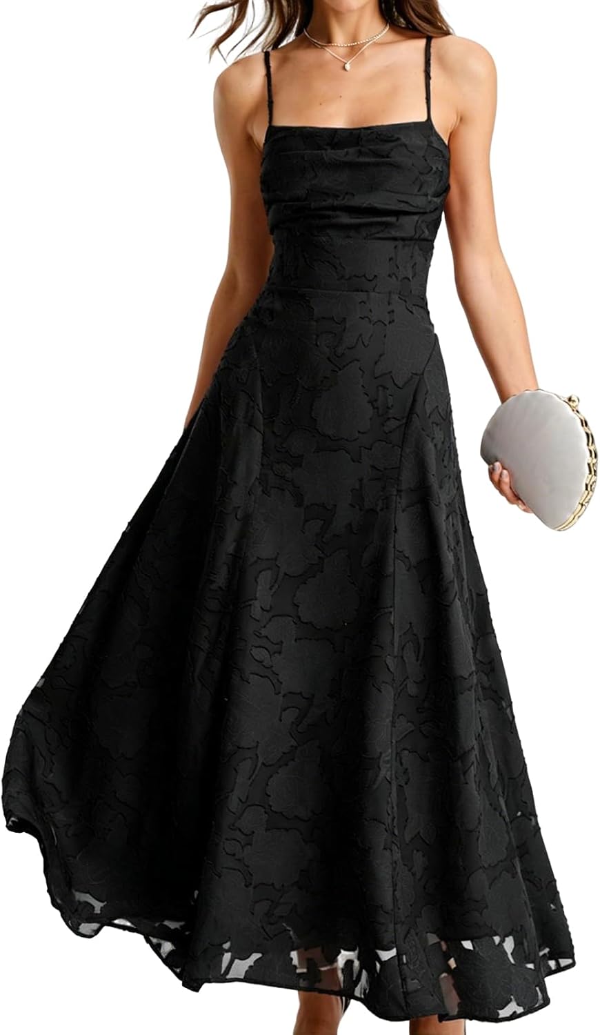 Square Neck Backless Maxi Dress A-Line Wedding Guest Beach Party