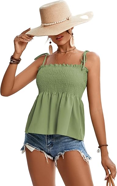 Tie Shoulder Ruffle Peplum Cami Blouse