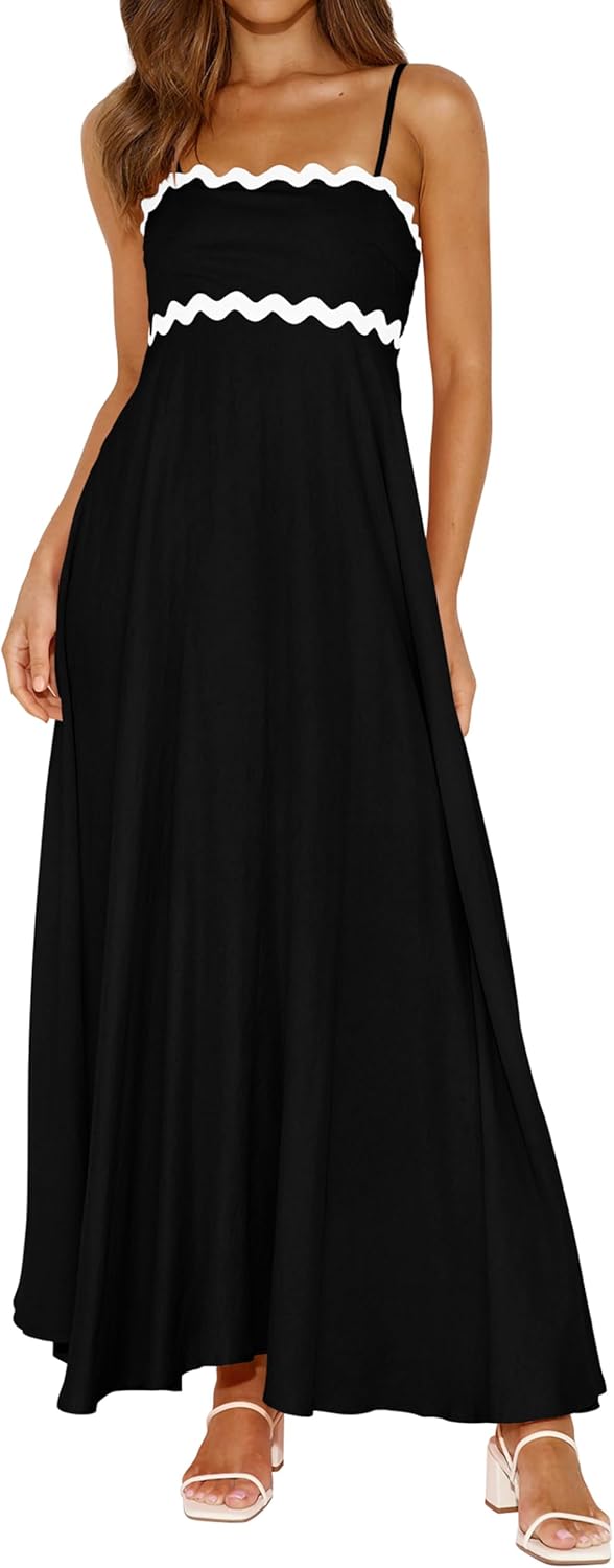 Spaghetti Strap Smocked Maxi Dress Women Casual Boho Beach Long Sundress