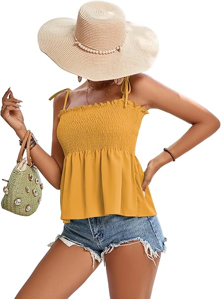 Tie Shoulder Ruffle Peplum Cami Blouse