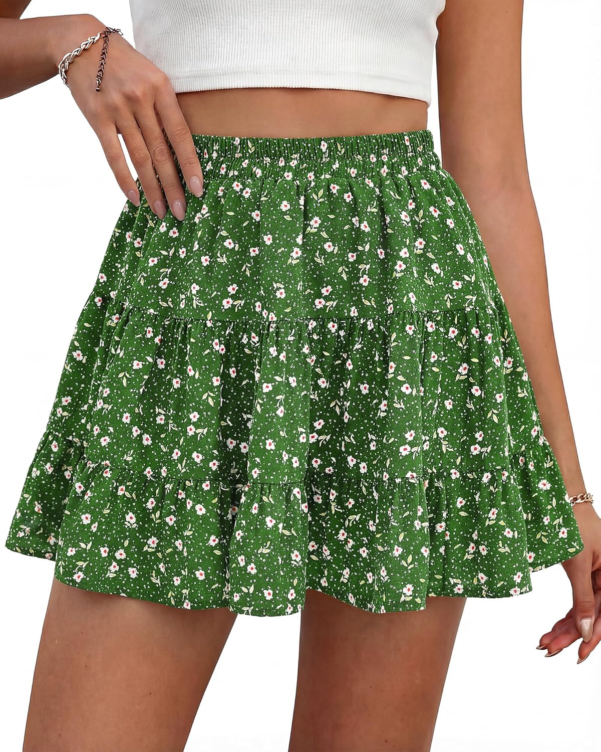 Floral High Waist Tiered Mini Skort With Shorts