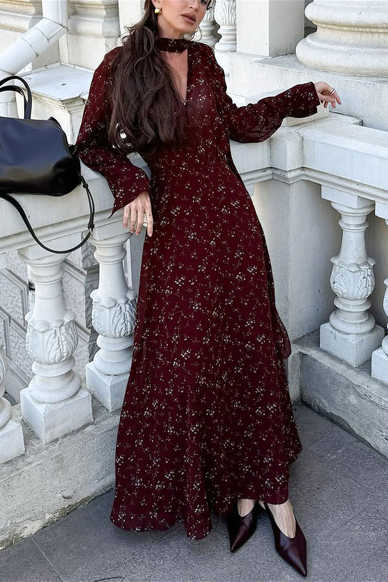 Slim Fit V Neck Chic Floral Dress