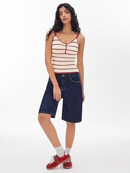Y2K Striped Crochet Knit Sleeveless Crop Tank Top