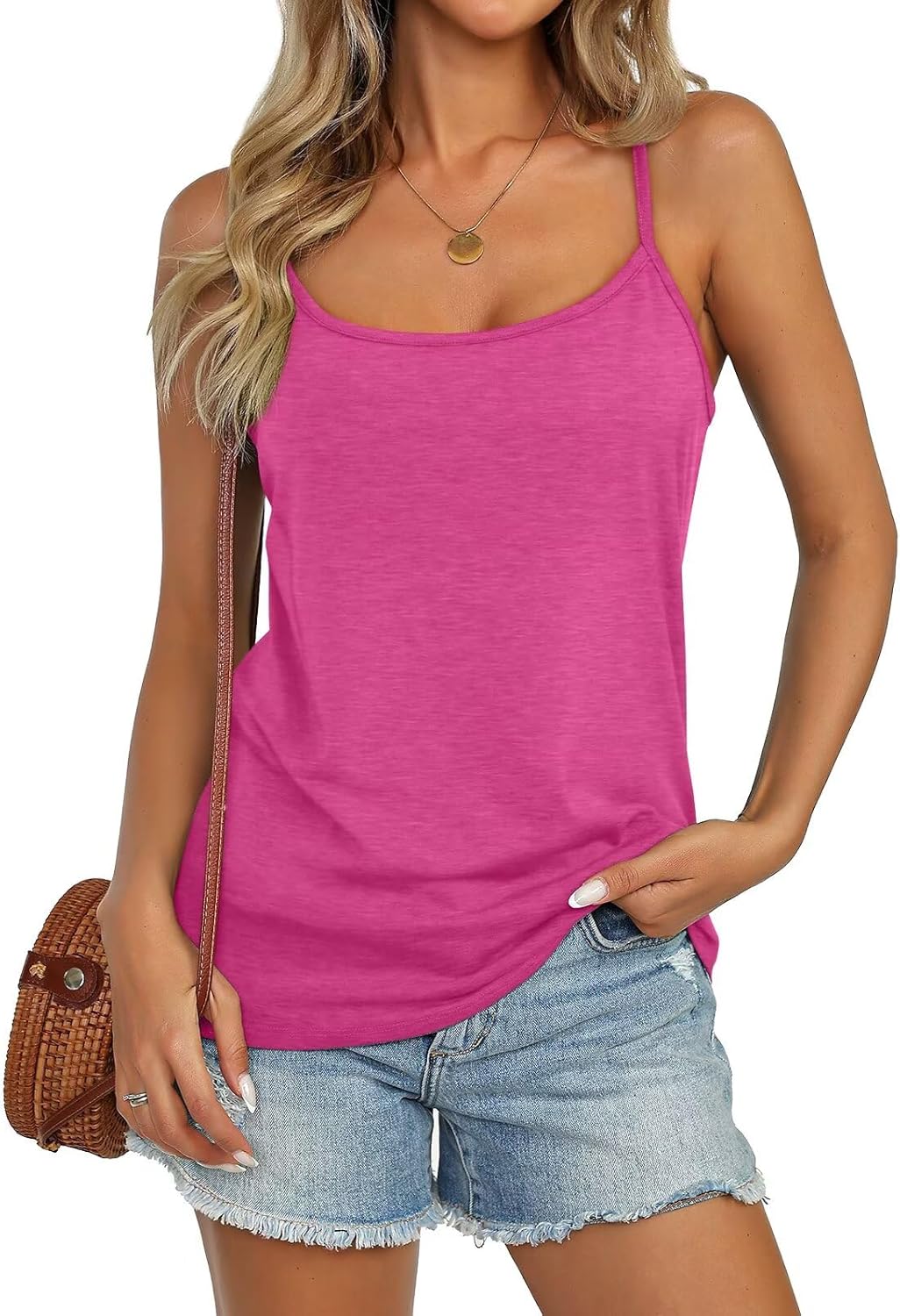 Adjustable Spaghetti Strap Scoop Neck Camisole, Loose Fit Summer Tank Top