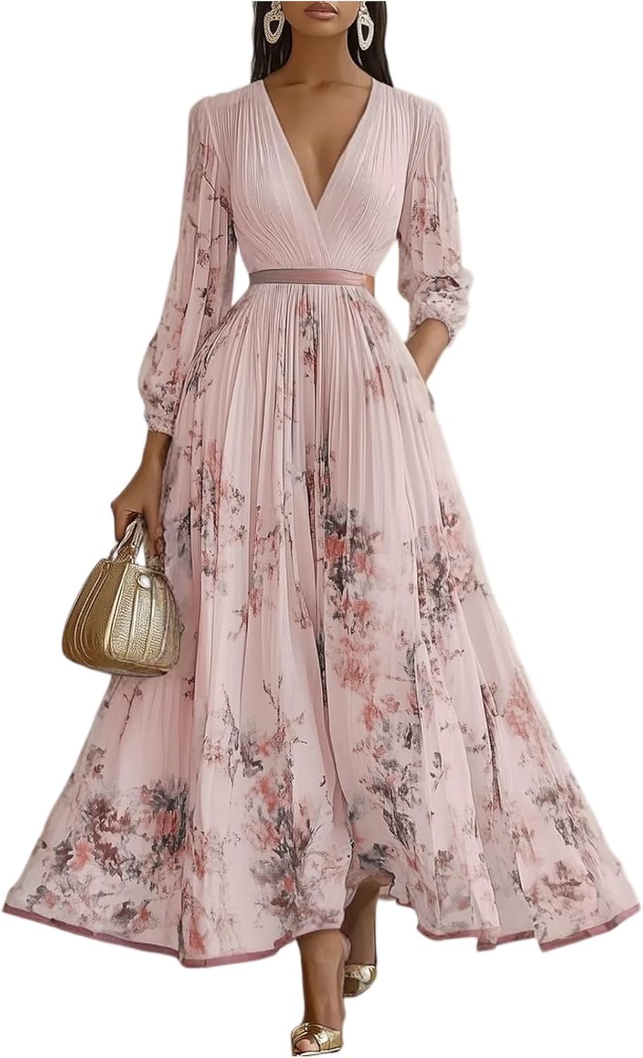 Elegant 2026 Floral Puff Sleeve Women Maxi Dress