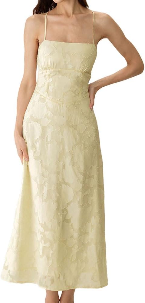Square Neck Backless Maxi Dress A-Line Wedding Guest Beach Party