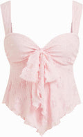 Floral Babydoll Top Lace Mesh Bow Tie Sleeveless Tank