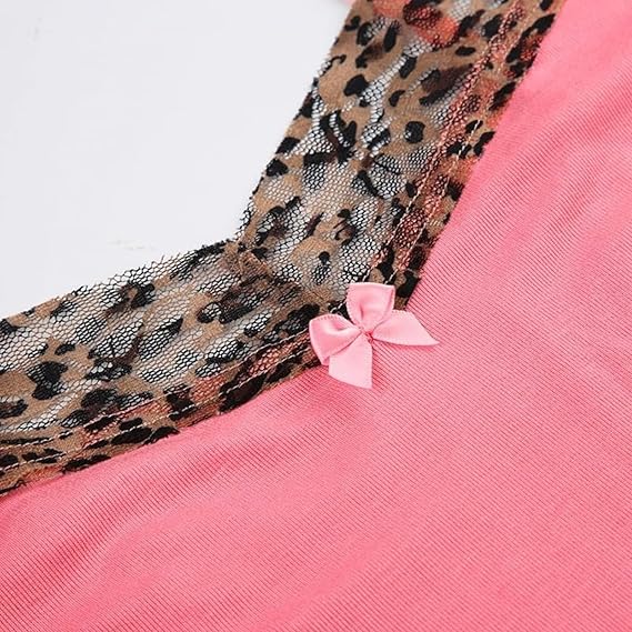 Women Y2K Leopard Print Cami Crop Top, Lace Trim Spaghetti Strap Slim Fit Top