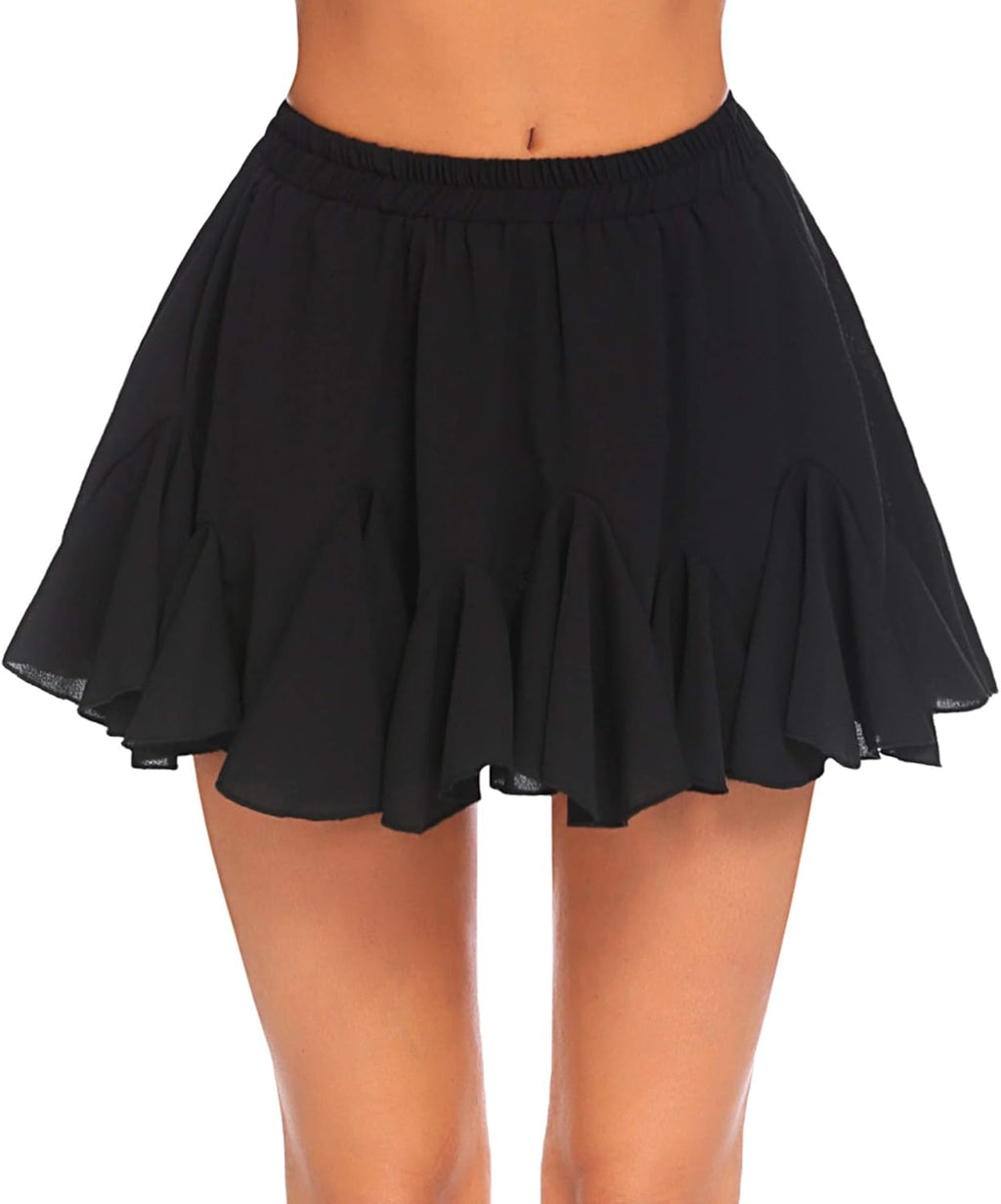 High Waist Ruffle Skater Skirt Women Pleated Flowy Mini Skirt Casual