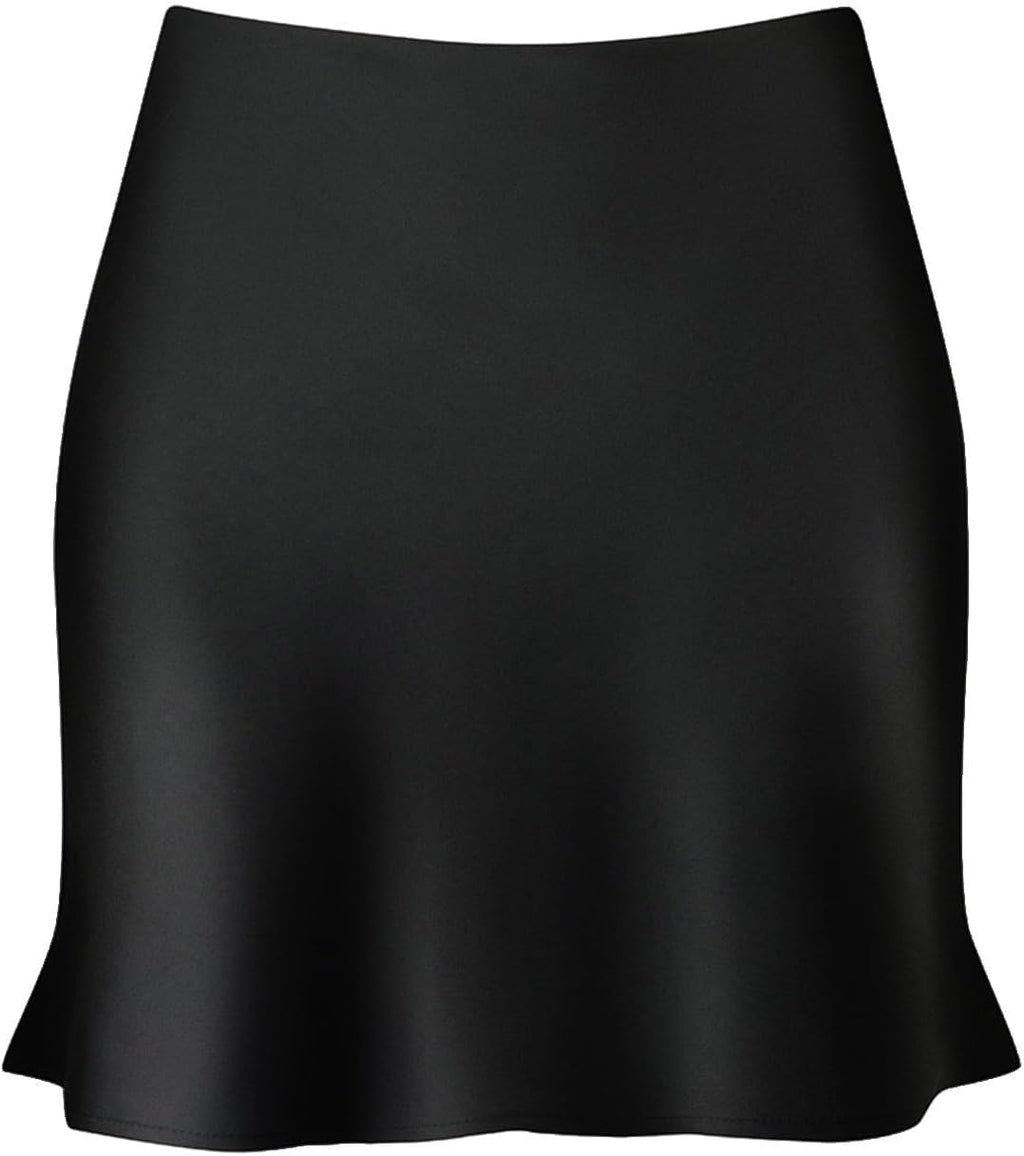 Women Satin Mini Skirt High Waist Elastic Ruffle Bodycon Short Skirt